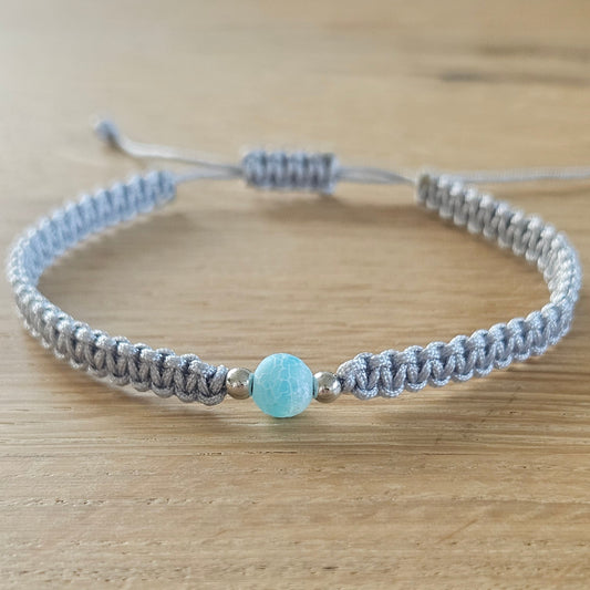 Makramee-Armband – Line - Drachenachat hellblau