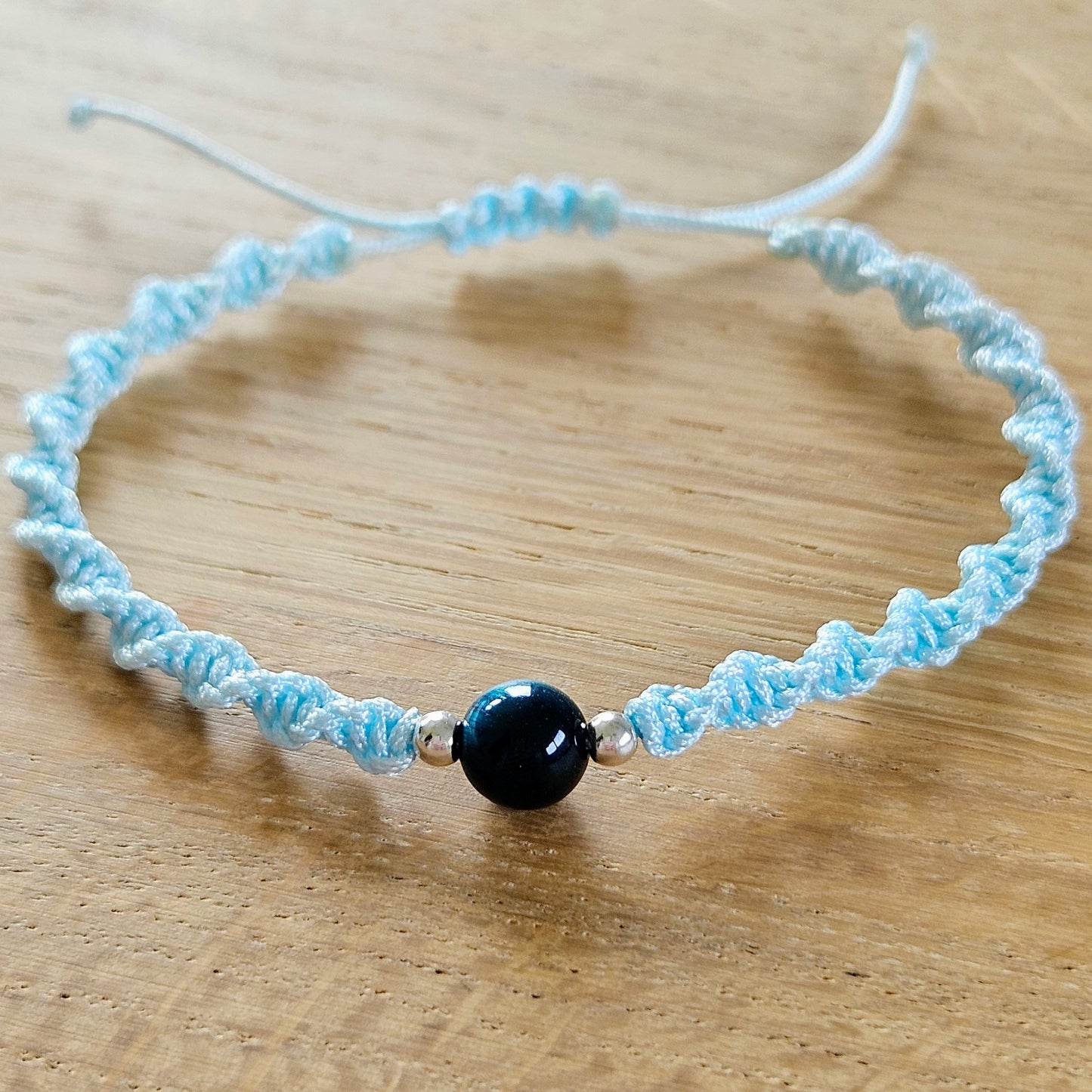 Makramee-Armband – Twist - Tigerauge blau