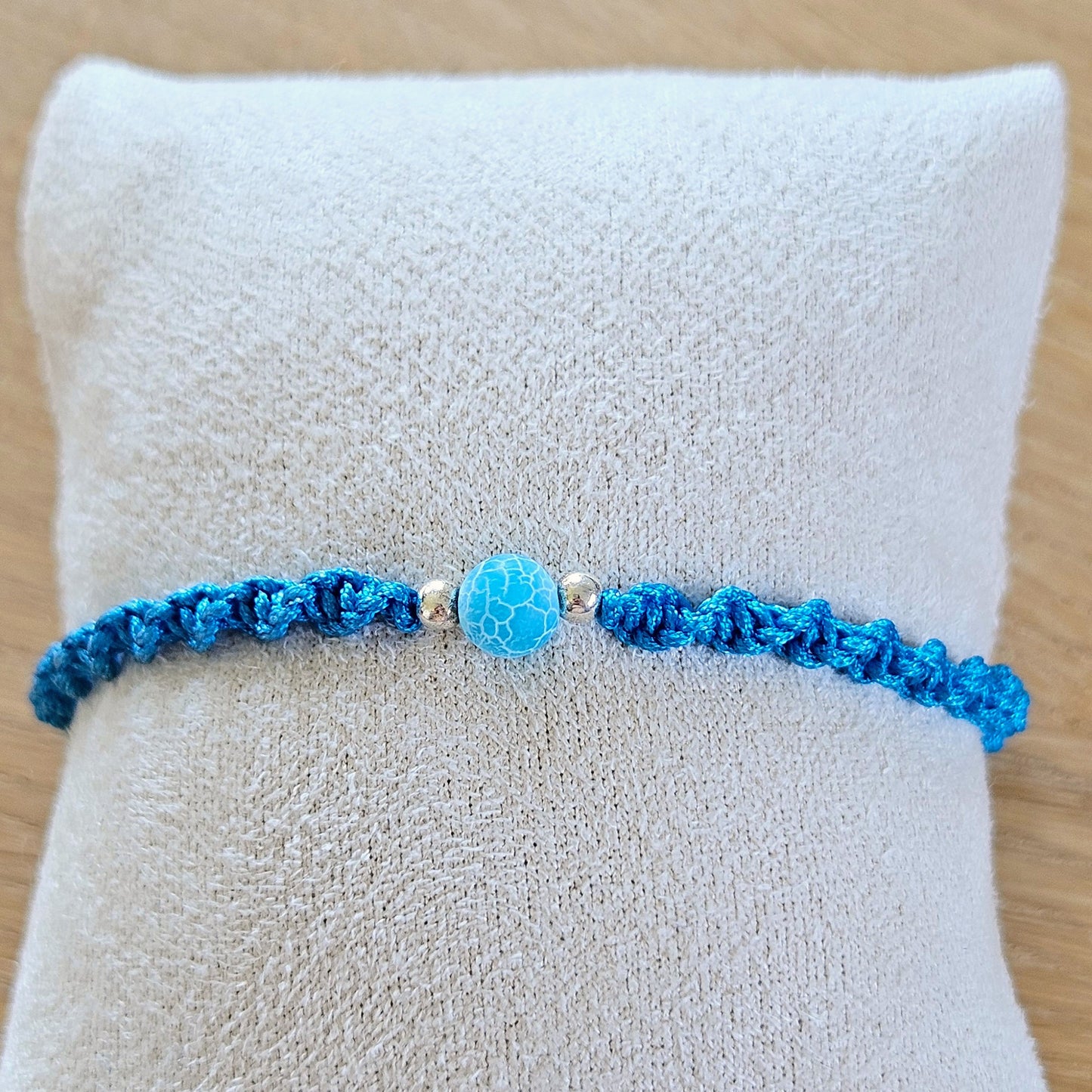 Makramee-Armband – Twist - Drachenachat hellblau