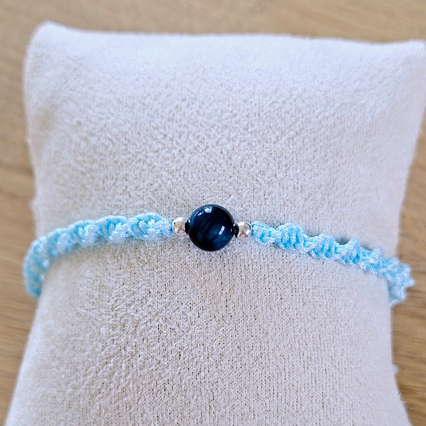Makramee-Armband – Twist - Tigerauge blau
