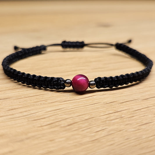 Makramee-Armband – Line - Tigerauge pink