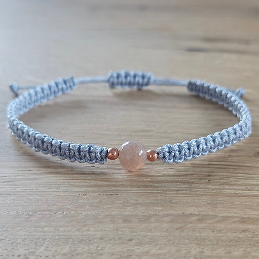 Makramee-Armband – Line - Rosenquarz