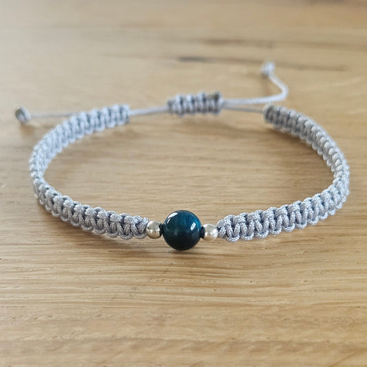 Makramee-Armband – Line - Tigerauge blau