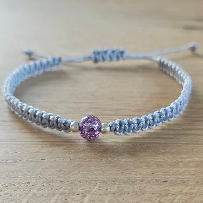 Makramee-Armband – Line - rissige Quarzperlen lila