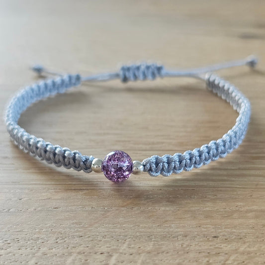 Makramee-Armband – Line - rissige Quarzperlen lila