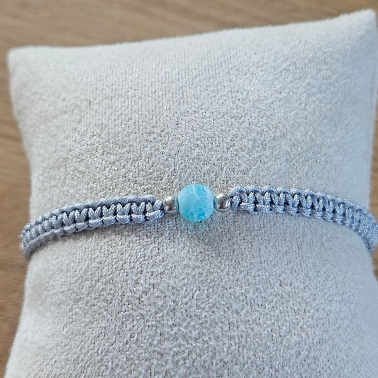 Makramee-Armband – Line - Drachenachat hellblau