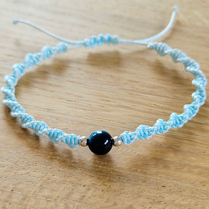 Makramee-Armband – Twist - Tigerauge blau