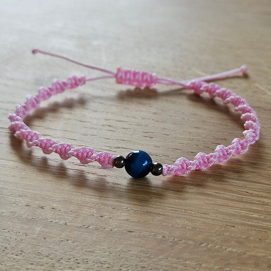 Makramee-Armband – Twist - Tigerauge blau