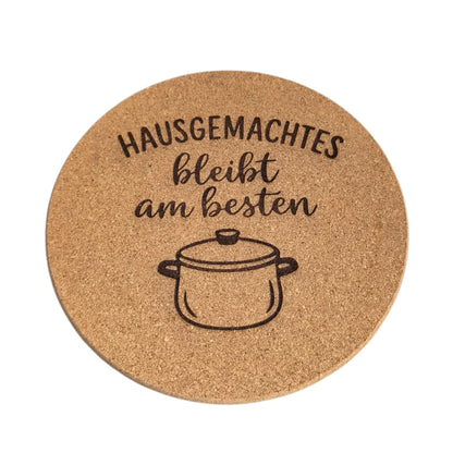 Kork Pfannenuntersetzer personalisierbar Ø 19 cm – Untersetzer aus Kork mit Lasergravur