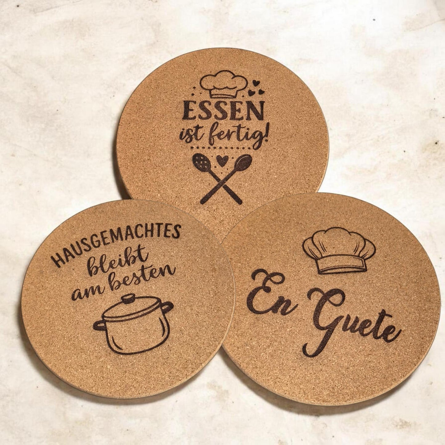 Kork Pfannenuntersetzer personalisierbar Ø 19 cm – Untersetzer aus Kork mit Lasergravur