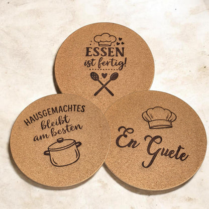 Kork Pfannenuntersetzer personalisierbar Ø 19 cm – Untersetzer aus Kork mit Lasergravur