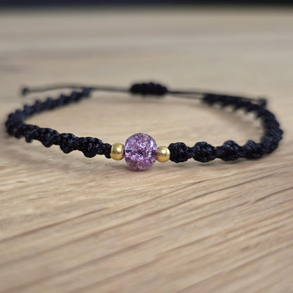 Makramee-Armband – Twist - rissige Quarzperlen lila