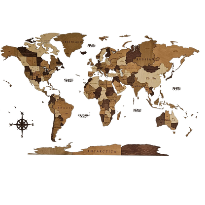 WoodWorld 3D – Handgefertigte Weltkarte aus Pappelsperrholz