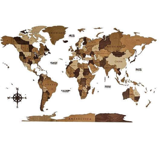 WoodWorld 3D – Handgefertigte Weltkarte aus Pappelsperrholz